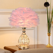 跨境新款ins風格客廳燈可愛少女LED卧室床頭燈時尚創意粉色羽毛燈