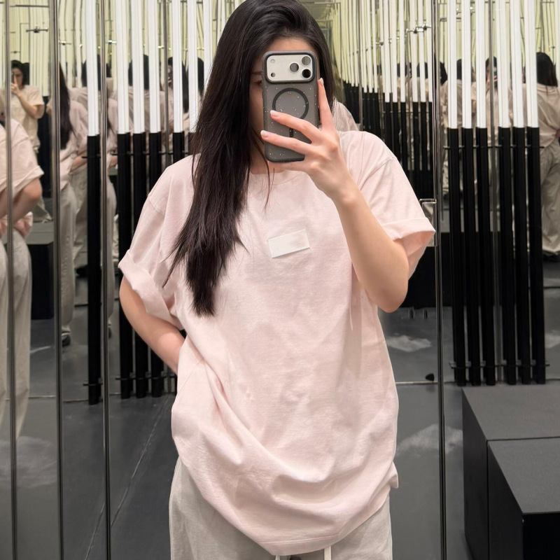 26 Early Spring New Model M** Digital Logo Label Casual Short-Sleeved Round-Neck T-Shirt Base Shirt Loose Top Couple Style