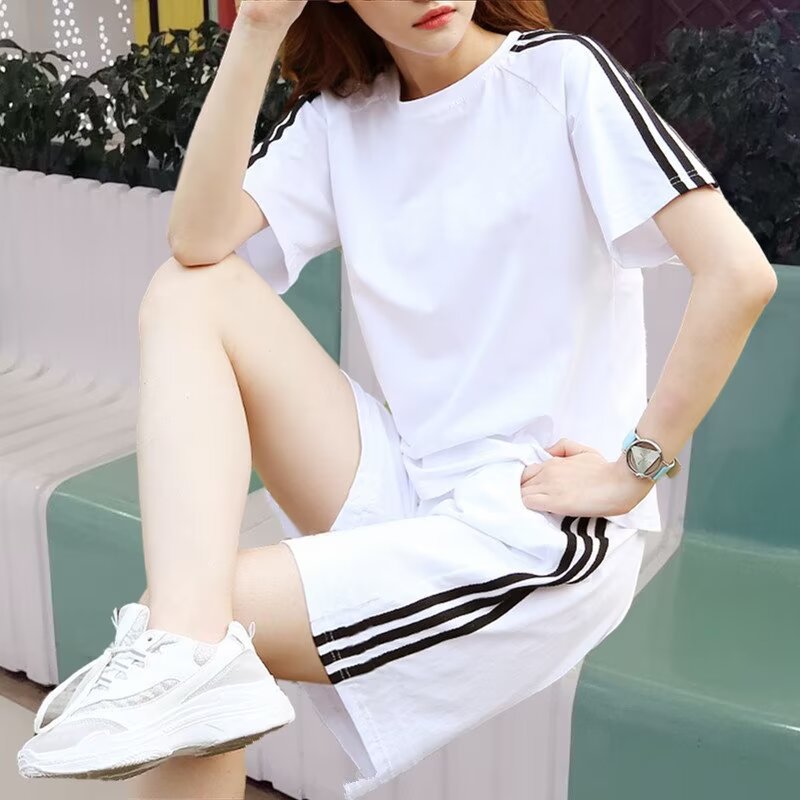 2피스 스포츠 슈트 3바 반팔 여름 얇은 속건 한국 스타일 트렌디 루즈 인 남성 및 여성 슈트 쇼트