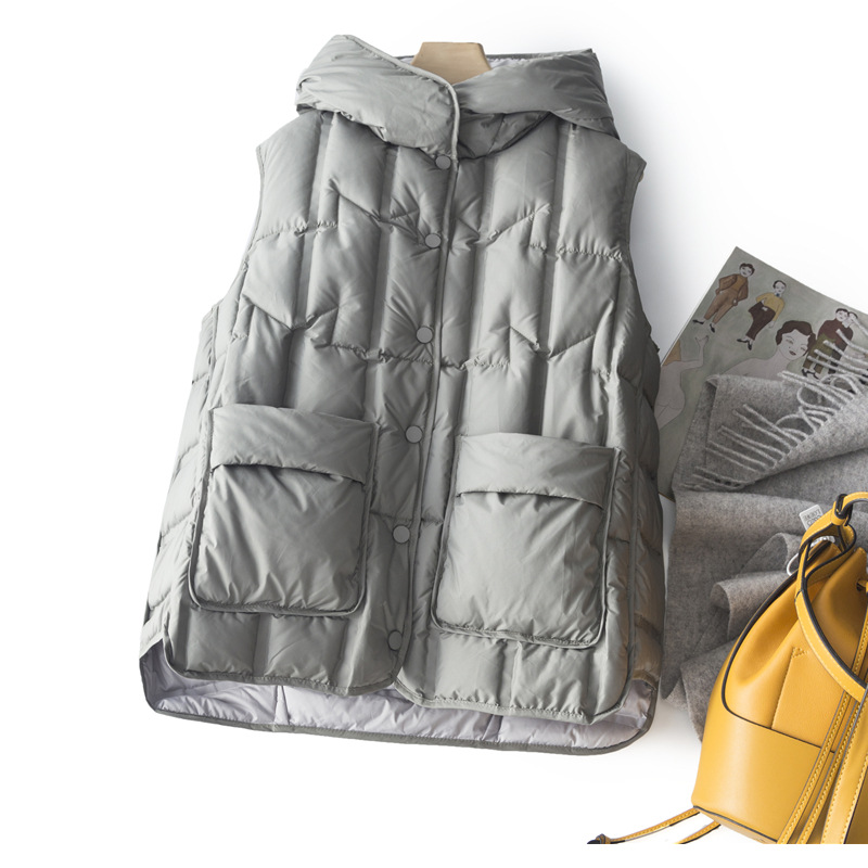 New cross-border autumn and winter lightweight warm seamless seam hooded down vest for women, sleeveless top, trendy