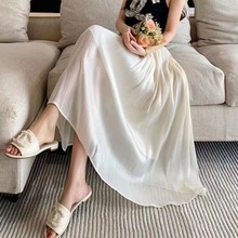 2024年夏季新款高腰显瘦半身裙女中长款a字裙休闲百搭百褶裙纱裙