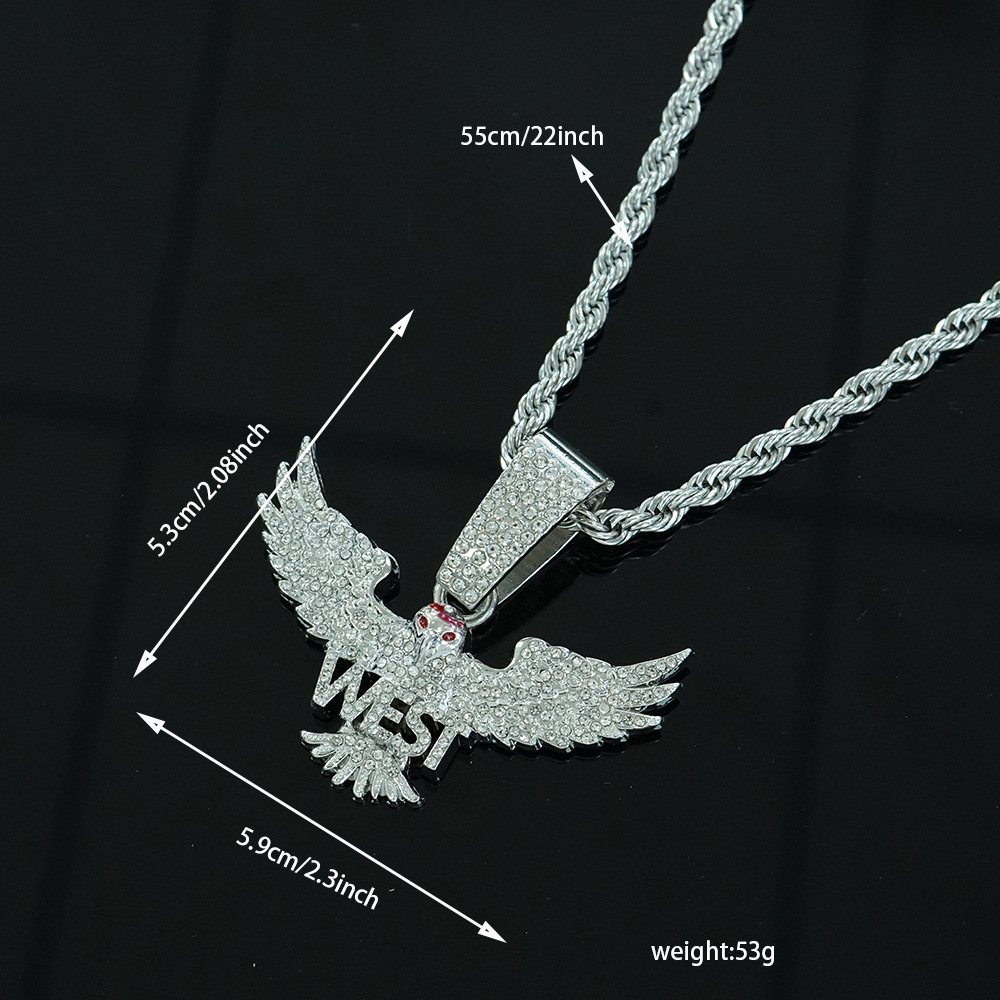 Juego de collar de 5mm de búho volador con diamantes dominantes de hip-hop para hombre, joyería de moda de diamantes completos tridimensionales de aleación