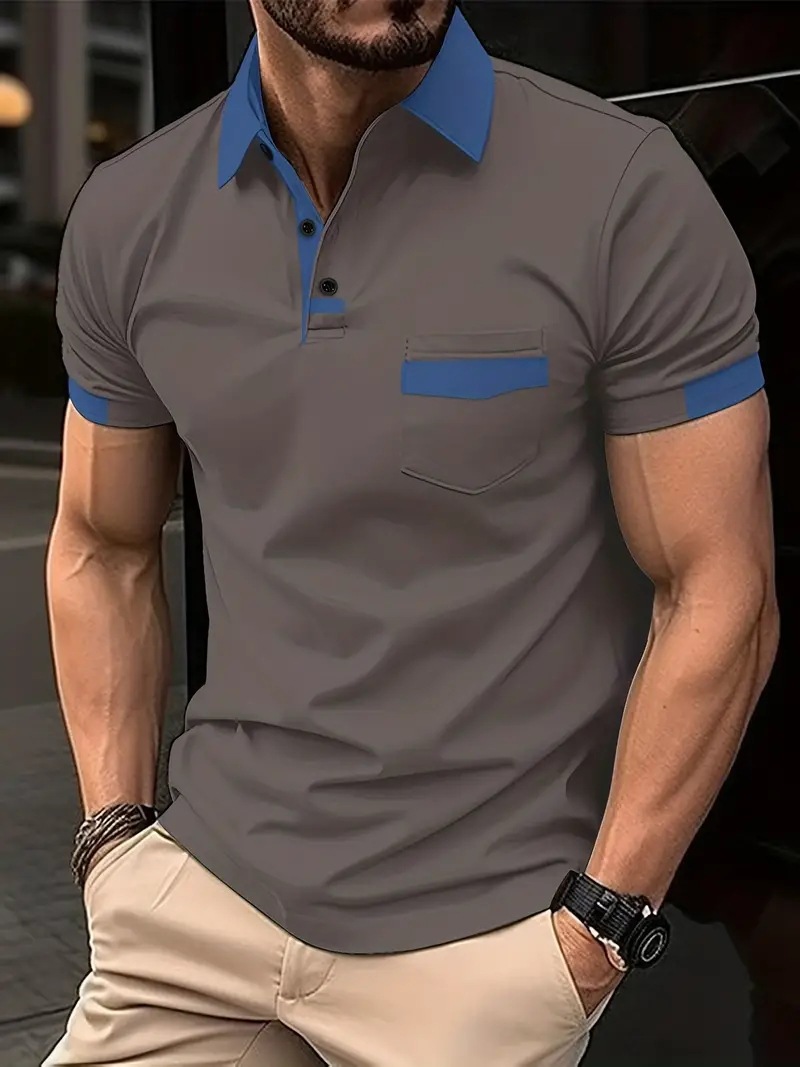 Men's Color Block Simple Style Turndown Short Sleeve Loose Men's T-shirt display picture 5