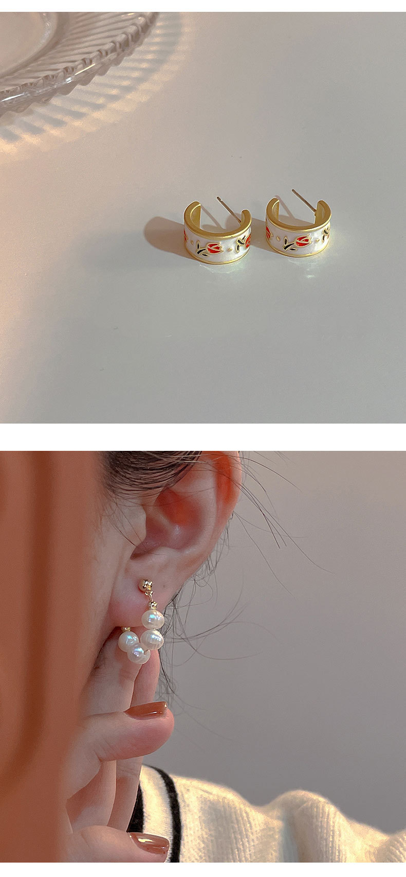 Fashion Heart Shape Flower Copper Beaded Plating Inlay Pearl Zircon Earrings Ear Studs 1 Pair display picture 1