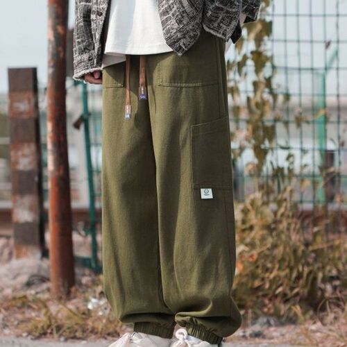 Japanese workwear pants for men, winter lined, ribbed ankle casual pants, autumn and winter trendy brand pilot pants for men, unisex pants for men