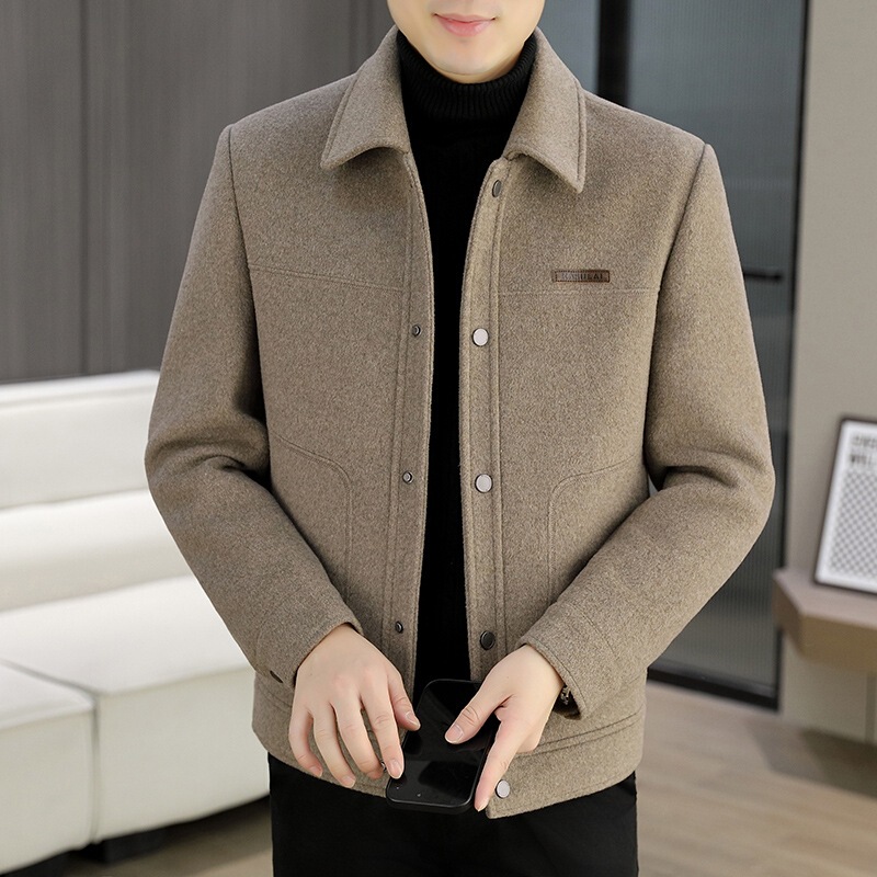 2025 New Men's Down-Lined Woolen Short Lapel Jacket Winter Warm Coat