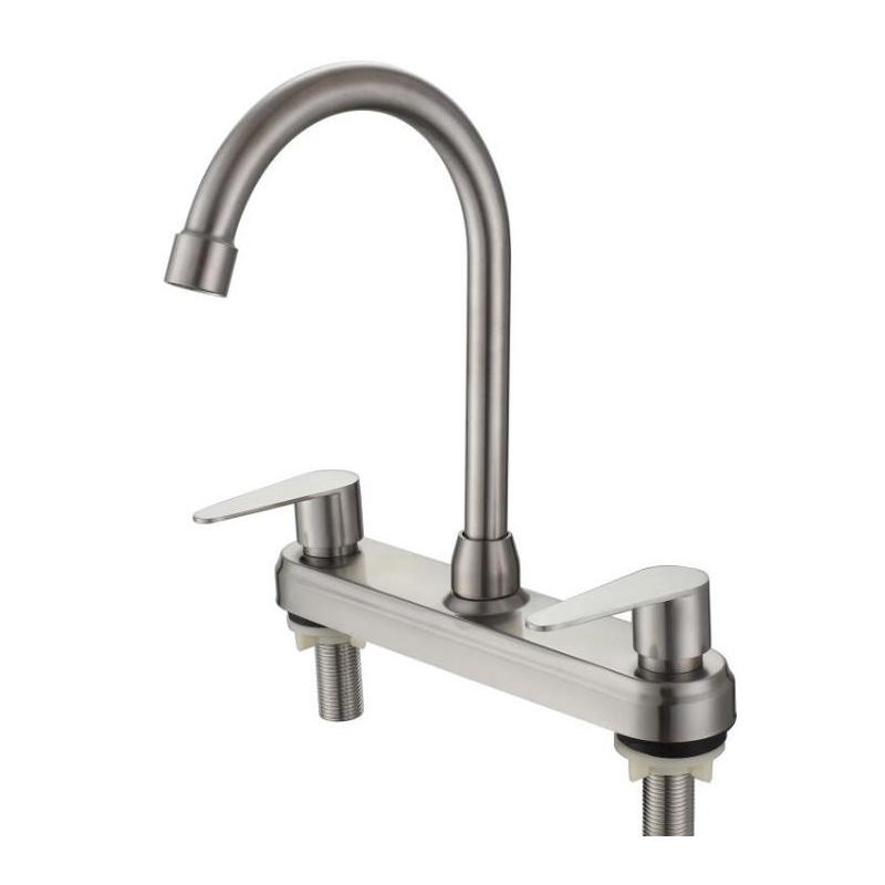 Baja de acero inoxidable de doble orificio, grifo de agua caliente y fría, lavabo de doble conexión, grifo de agua caliente y fría para el baño
