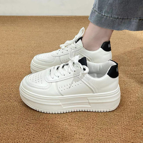 Foreign trade thick-soled small white shoes 2024 autumn new retro students increased solid color round head casual sneaker wholesale