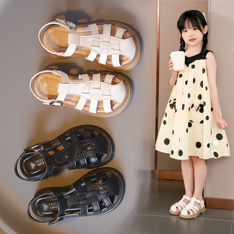 Girls' Shoes Sandals 2024 Summer New Children's Shoes Soft Bottom Internet Celebrity Girls' Roman Sandals Summer Style for Middle and Large Children