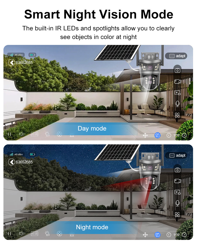 太阳能4G全景V380监控器无线手机远程室外双镜头枪球联动双