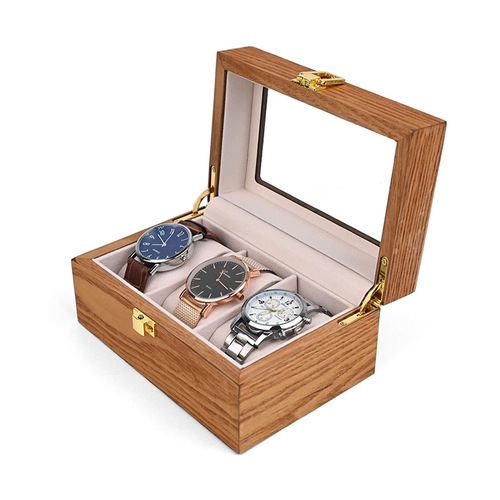 New Wholesale Walnut 3 Position Watch Box Retro Wooden Watch Storage Box Display Wooden Box