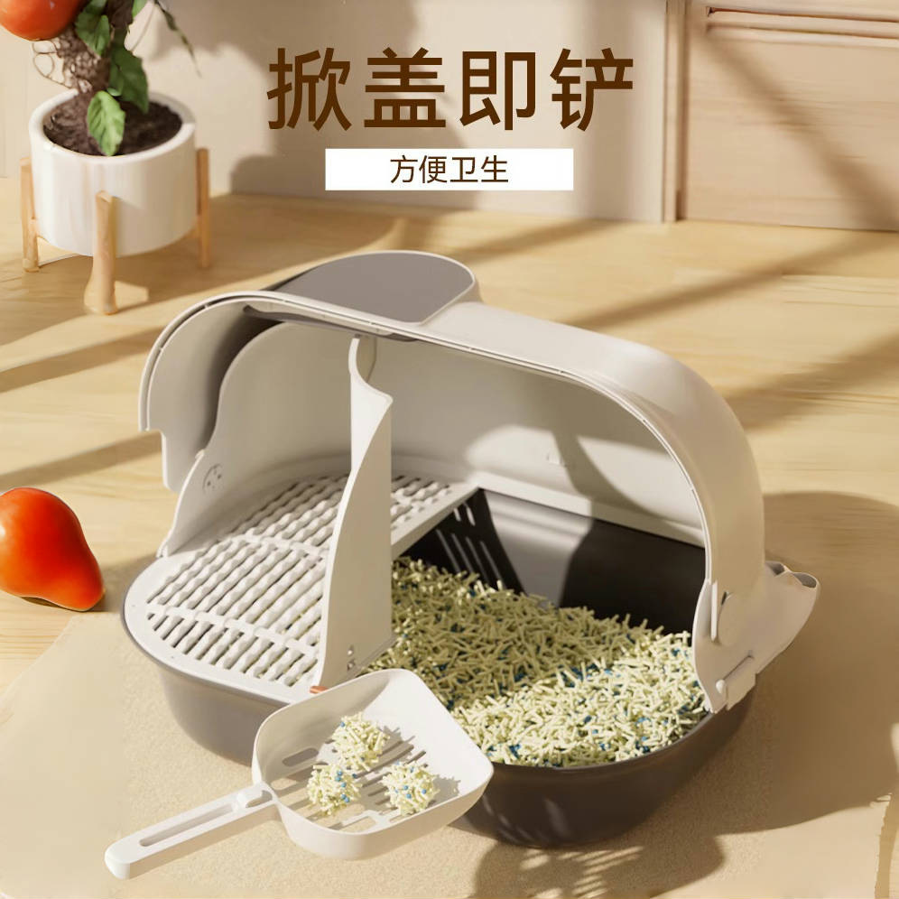 Baño de arena para gatos completamente cerrado tipo corredor de arena de tamaño super grande bandeja de excrementos con arena para evitar salpicaduras de arena exterior y aislamiento de olores inodoro para gatos de canal largo