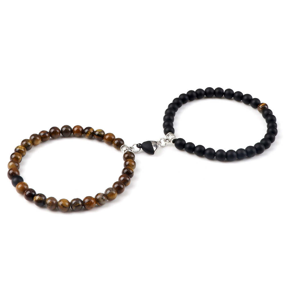 New Chinese style niche love couple set heart shaped magnetic buckle elastic bracelet simple versatile bead elastic bracelet_voghion.com