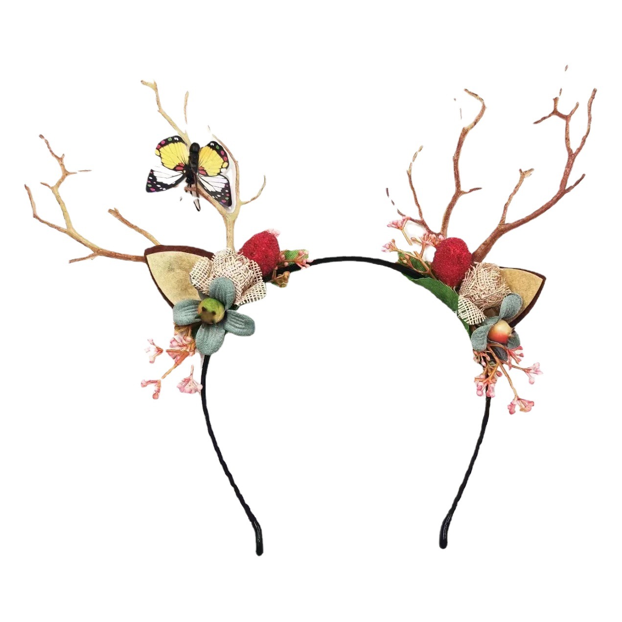 Navidad tocado de cuerno de ciervo, anillo de cabello de hadas, sistema de hadas, decoración de cabello de cabeza de ciervo, tarjeta de cabello rojo de mar.
