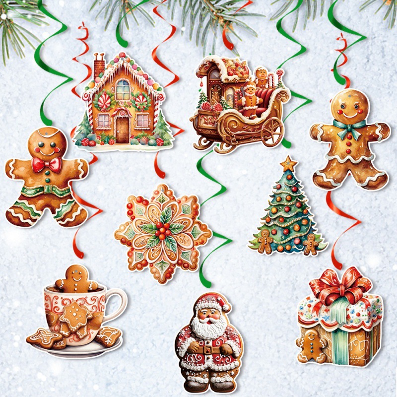 Nueva decoración navideña europea y americana, colgante en espiral, colgante en espiral de hombre de jengibre, artículos de decoración para fiestas navideñas