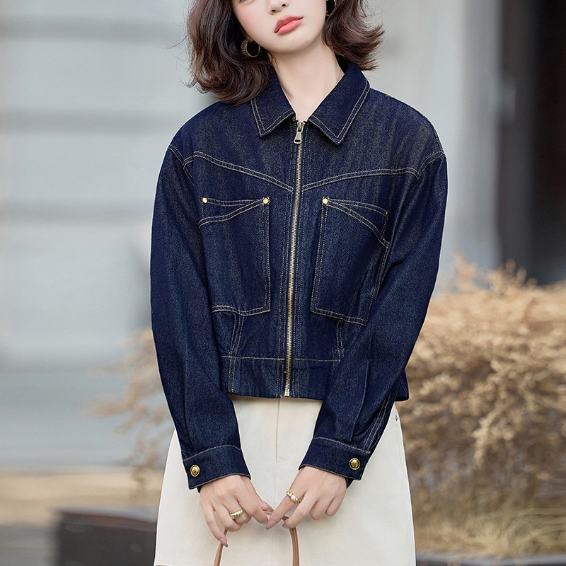 韩版复古立领短款牛仔外套女2025春秋新款设计感百搭显瘦夹克上衣|undefined