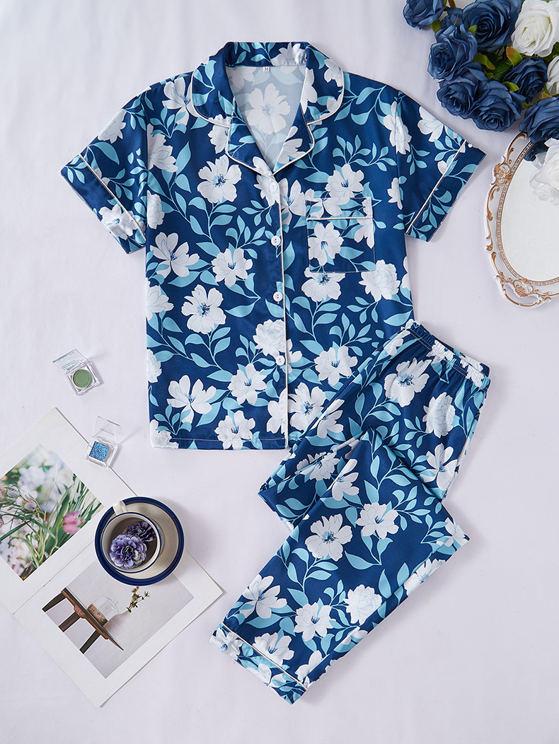 Pijamas de satén ropa para el hogar Amazon ropa de mujer europea y americana seda artificial pijamas de manga corta para mujer ropa de aire acondicionado de verano