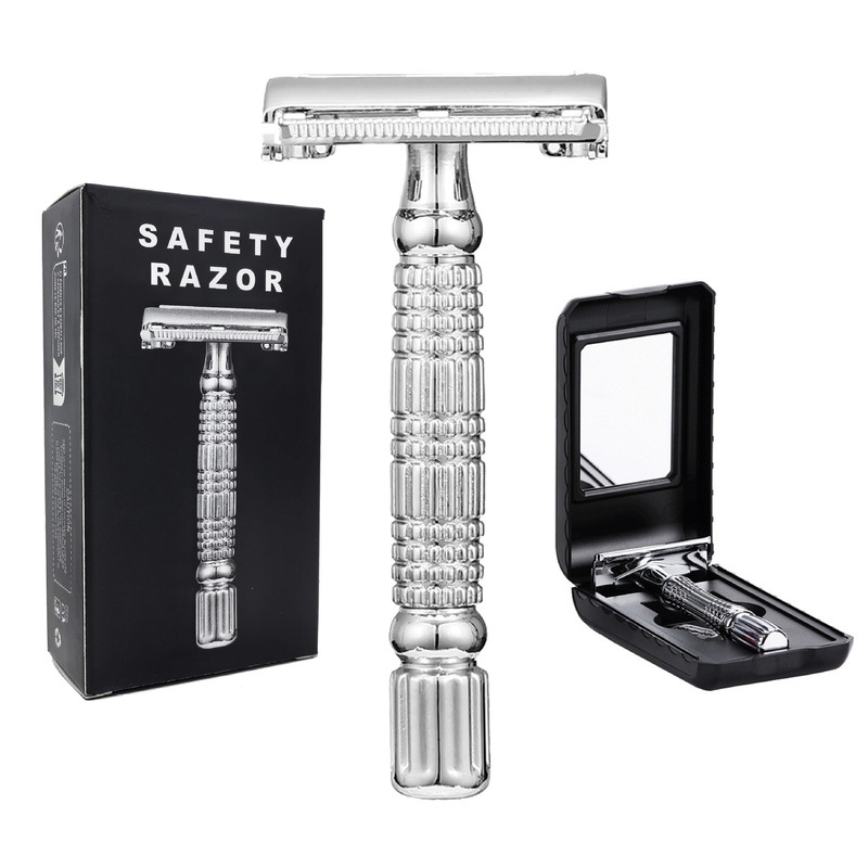 Butterfly Brand Open-Style Double-Edged Metal Safety Razor Set, Includes 5 Blades and Manual Razor