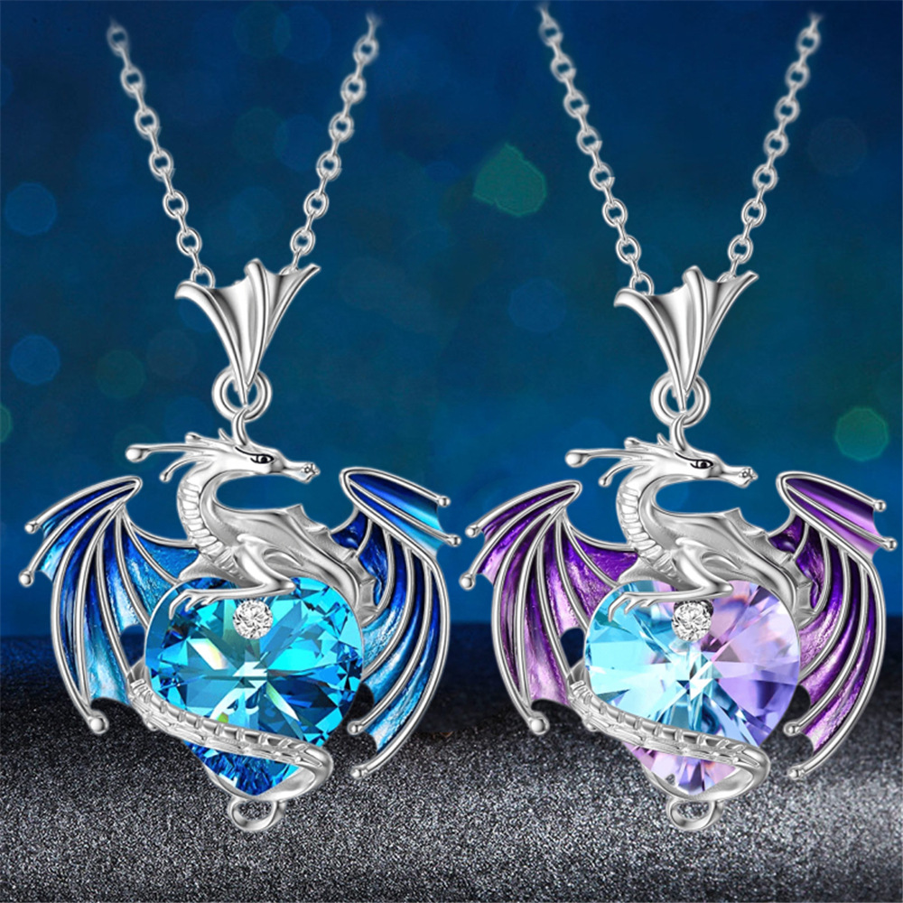 Collana con ciondolo a forma di drago volante in cristallo colorato, alla moda e versatile, gioielli da donna con animali_voghion.com