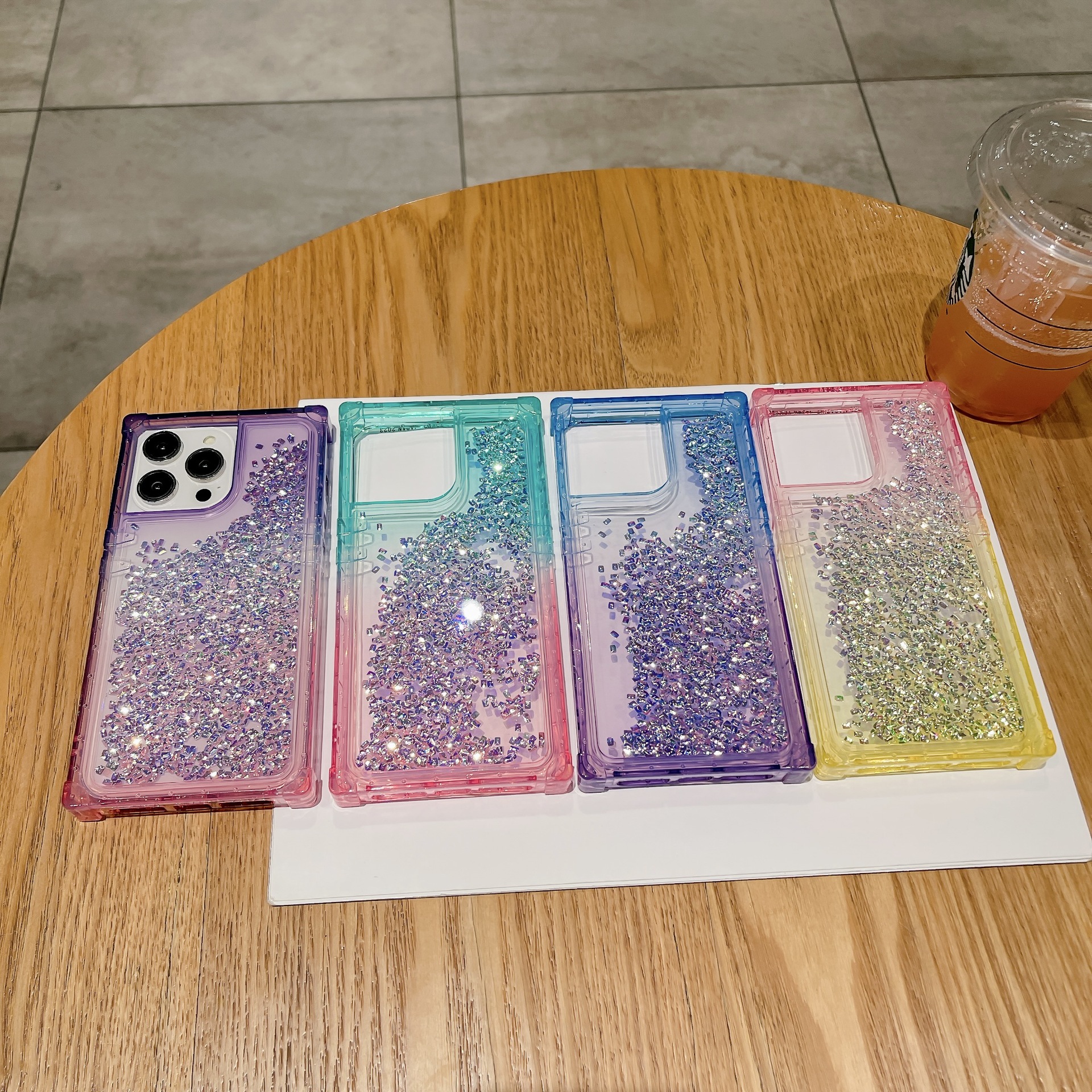 Suitable for iPhone 15 Pro Gradient Sand Apple 13/14 Flowing Liquid Sparkling Pink Phone Case_voghion.com