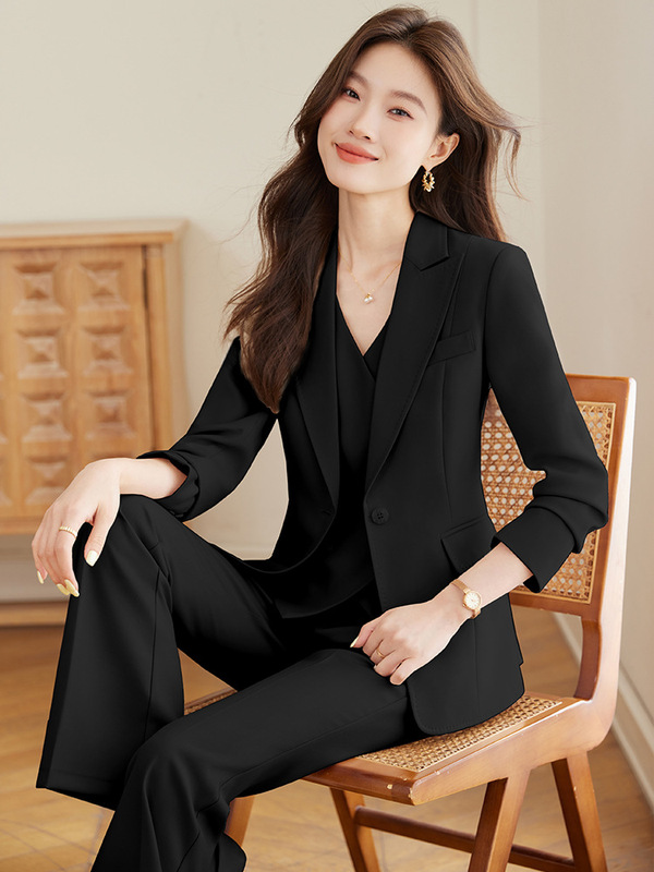 粉色西装套装女秋季新款职业气质高级感正装时尚修身西服马甲三件|undefined