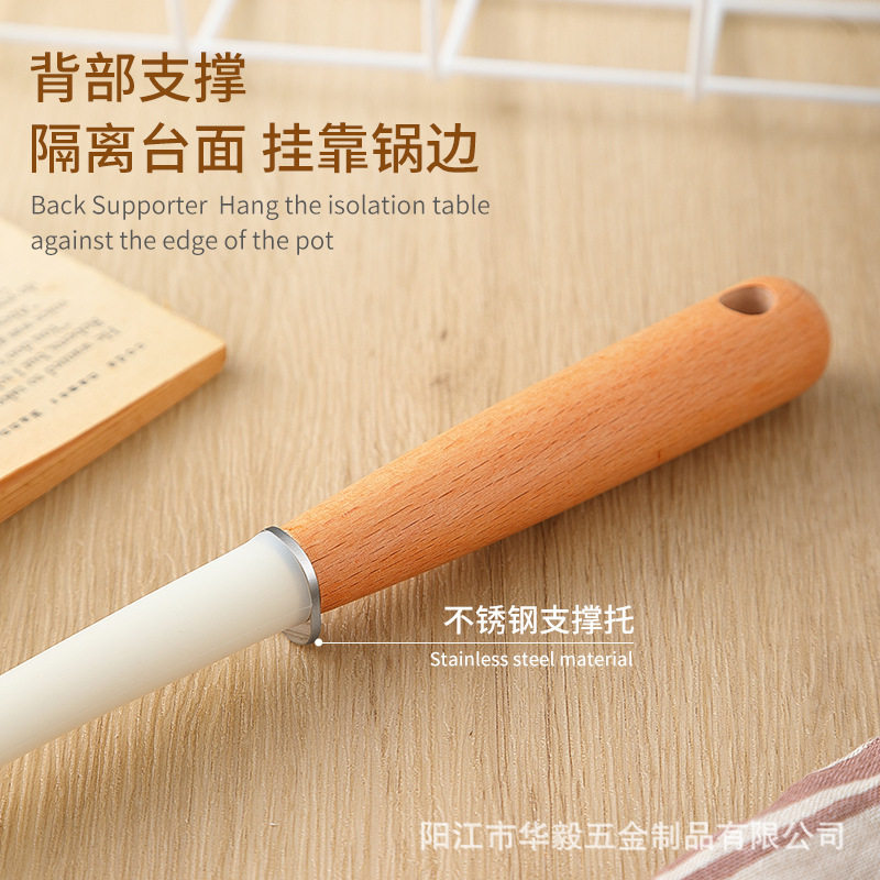 Creativo nuevo estilo, utensilios de cocina de silicona translúcida, juego de pala de sartén antiadherente, pala de silicona de grado alimenticio, mango de haya en stock