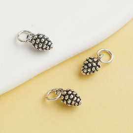 s925纯银泰银松子挂件手工DIY水晶编绳手链项链松果吊坠配件材料