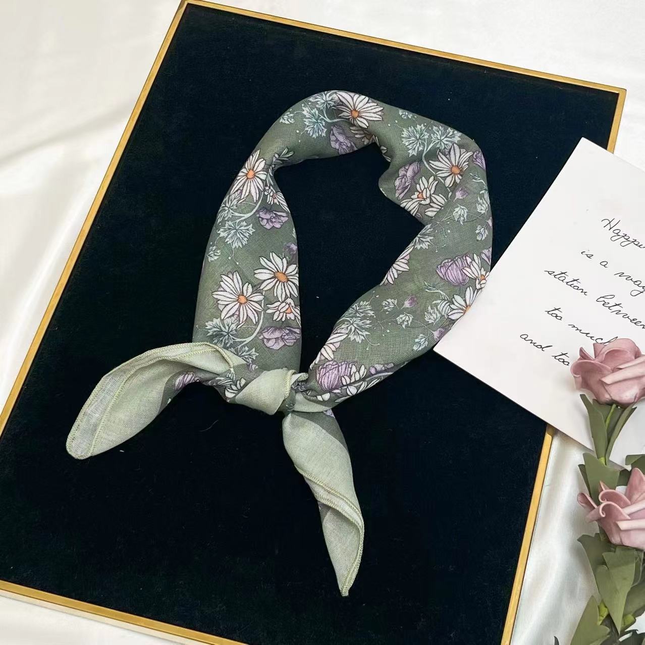 60g Weight Kerchief Classification Daily Occasion cotton and linen Material Flower Pattern Summer Season Women's Gender IG Style Style Women's IG Style Flower Cotton And Linen Kerchief 91