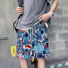 美式沙滩休闲运动五分短裤男女同款夏季宽松薄款卡通印花潮牌2024