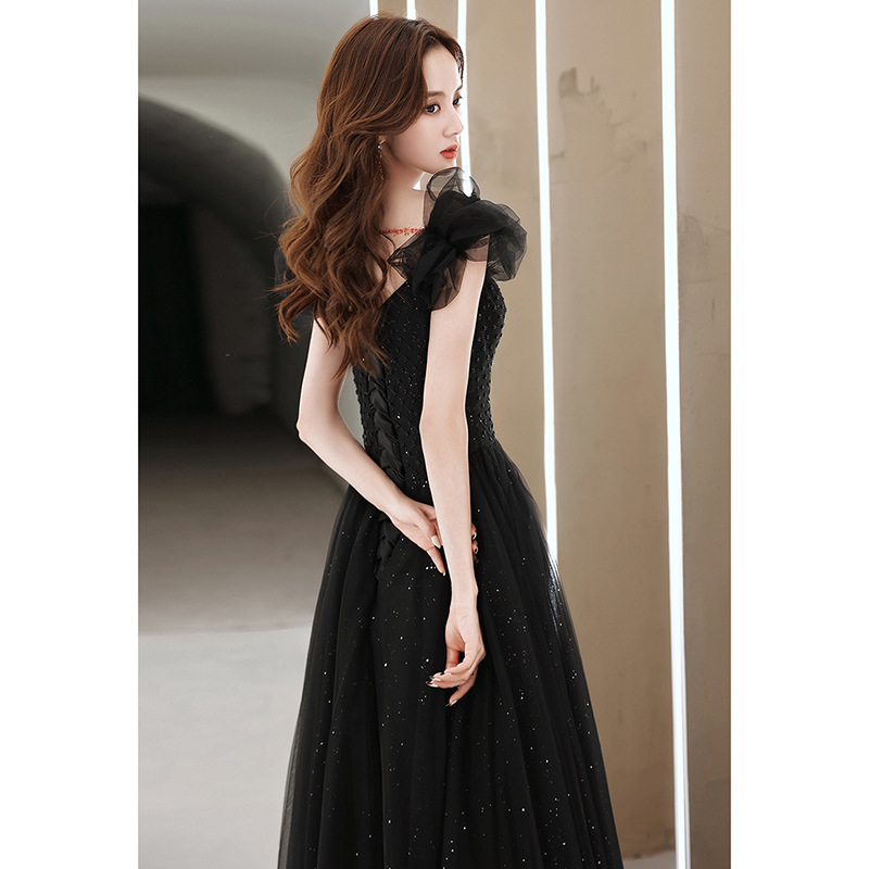 Đầm maxi nữ thắt eo, kiểu halter không tay, phong cách dạ hội Pháp — Màu đen, Màu đỏ rượu