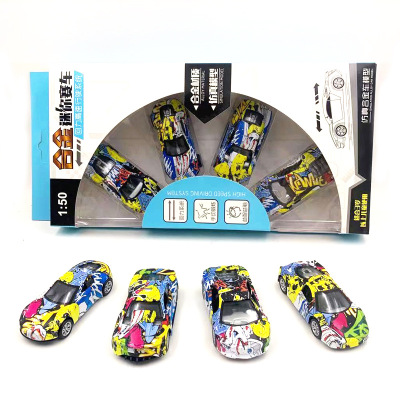 跨境专供多款1:50儿童大号涂鸦合金回力铁皮车仿真赛车玩具车礼品|ms