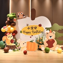 卡通森系手绘动物兔子儿童宝宝生日派对布置周岁百天装饰kt板定制