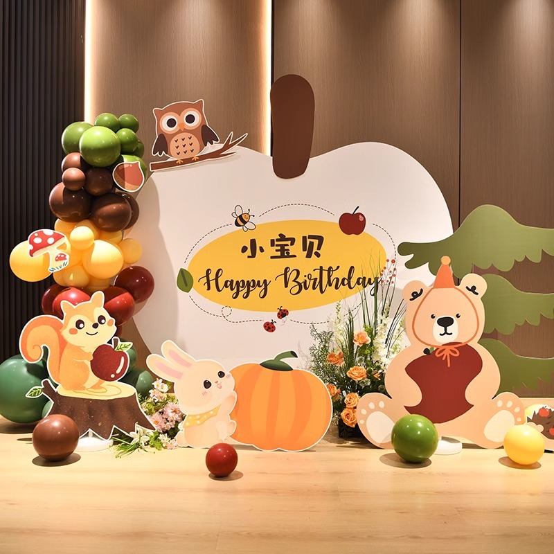 卡通森系手绘动物兔子儿童宝宝生日派对布置周岁百天装饰kt板定制