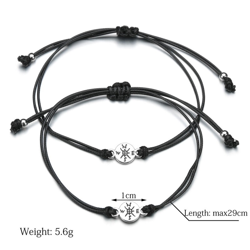 Cross-Border Student Leather Cord Bracelet with Alloy Compass, Waxed Thread, Hand-Woven, Adjustable Bracelet for Men and Women, Graduation Season