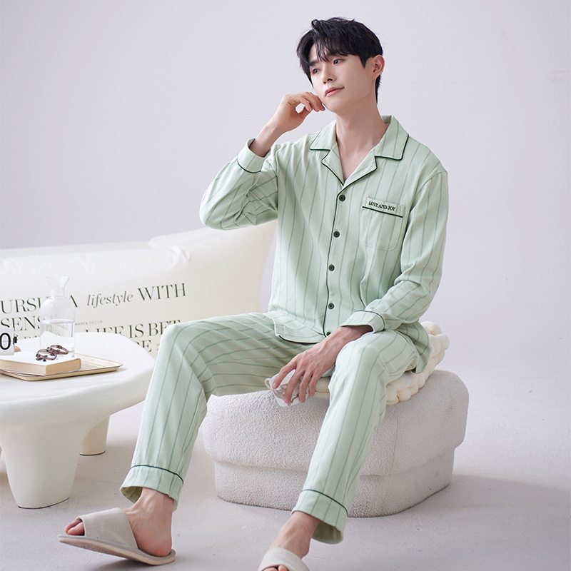 Los hombres de la Rebeca pijamas de otoño de los hombres de manga larga de algodón de moda traje de pijama de solapa de los hombres texturizado ropa para el hogar de primavera y otoño