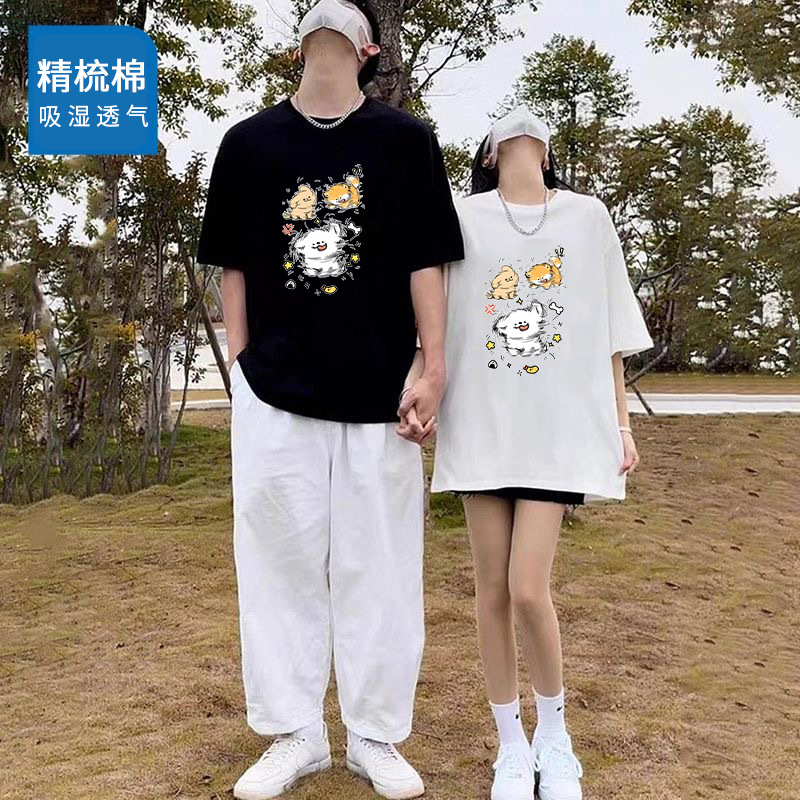 Venta directa de fábrica Camiseta de manga corta de algodón de Xinjiang Marca de moda para hombres Camiseta de impresión simple de moda de manga suelta de cinco puntos de verano