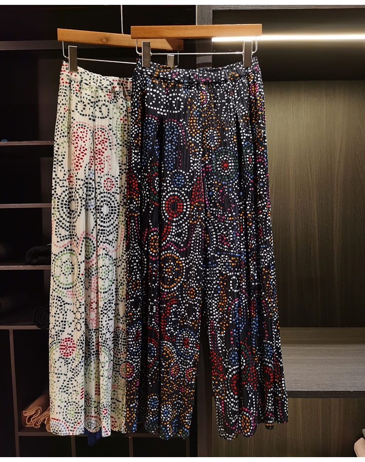 Quần culottes nữ ống rộng họa tiết bohemian, cạp chun nhún, dáng suông rộng, dài 9 phân — màu đen, màu trắng chi tiết 10
