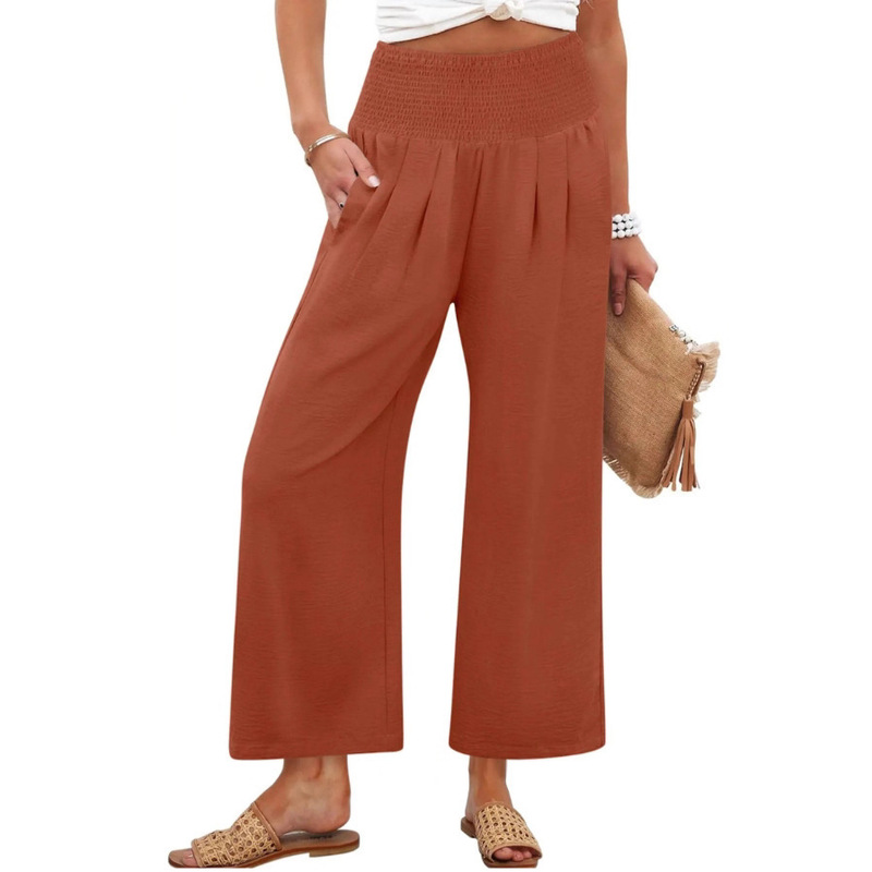 2025 Spring and Autumn Solid Color Women's Cropped Pants High Waist Straight Casual Pants Amazon European and American Cross-Border Best Selling Model