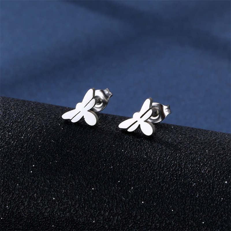 fashion stainless steel hollow heart-shaped dragonfly necklace earrings