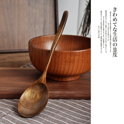 Nanmu spoon Internet celebrity Japanese spoon rice spoon portable tableware long handle bar spoon restaurant public spoon