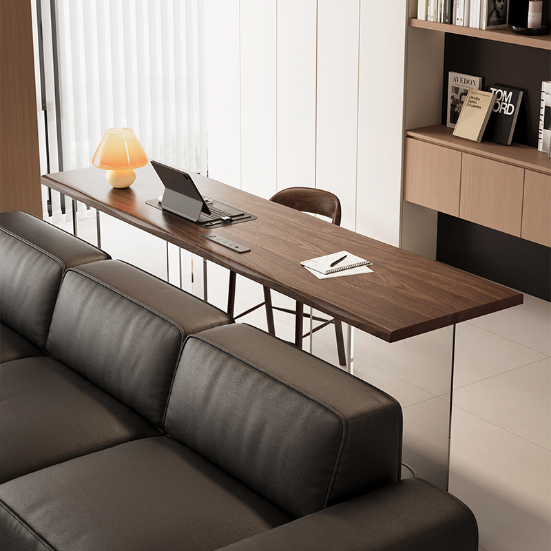 Black Walnut Living Room Desk Solid Wood Horizontal Hall Sofa Long Table Acrylic Gradient Suspended Double Study Table