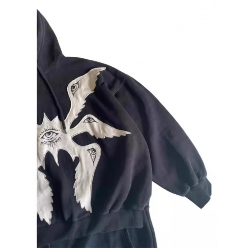 Y2K Gothic Angel Print Oversized Hoodie – Dark Aesthetic Unisex Pullover, Vintage Streetwear With 3D Embroidery_voghion.com