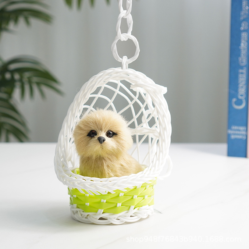 녹색 교수형 바구니 + 노란색 개가 짖습니다