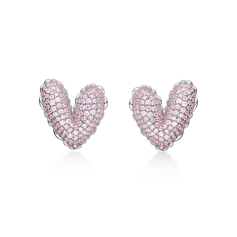 Retro Heart Pink Zirconium Ear Bone Clip Necklace Wholesale display picture 4