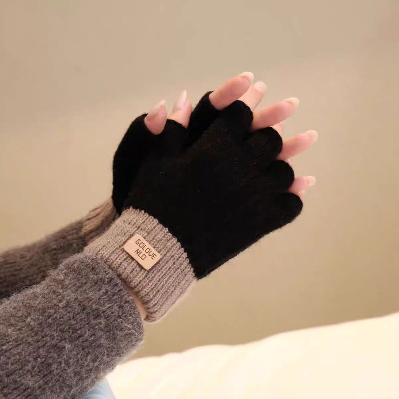 秋冬保暖手套女士加厚加绒简约时尚防寒户外骑行车针织保暖手套|undefined