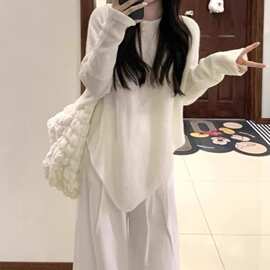 外贸设计感蝙蝠袖不规则针织衫女秋季新款温柔松弛感宽松百搭上衣