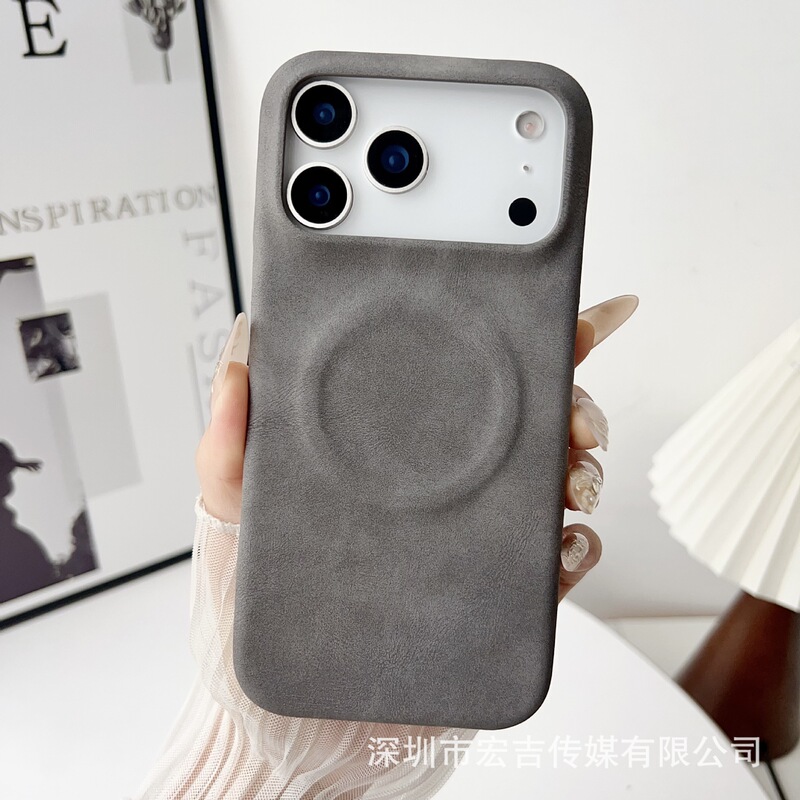iPhone17ProMaxに適した新モデル、肌のような質感のシープスキンレザー磁気吸着携帯電話ケース、Apple 16落下防止保護カバー15|undefined