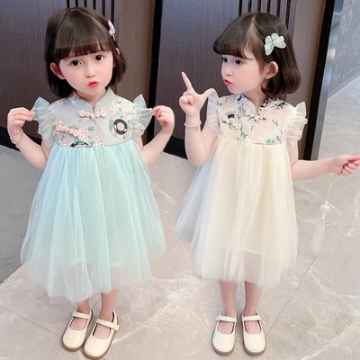 2021 summer girl Circle cheongsam Hanfu Yarn skirt new pattern Korean Edition Western style Princess Dress On behalf of Children's clothing