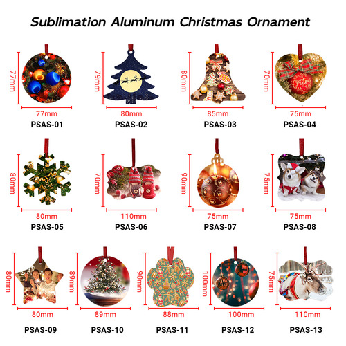 Heat transfer metal Christmas tree ornaments multi-shaped aluminum plate tags heat sublimation aluminum sheet Christmas decoration tags DIY