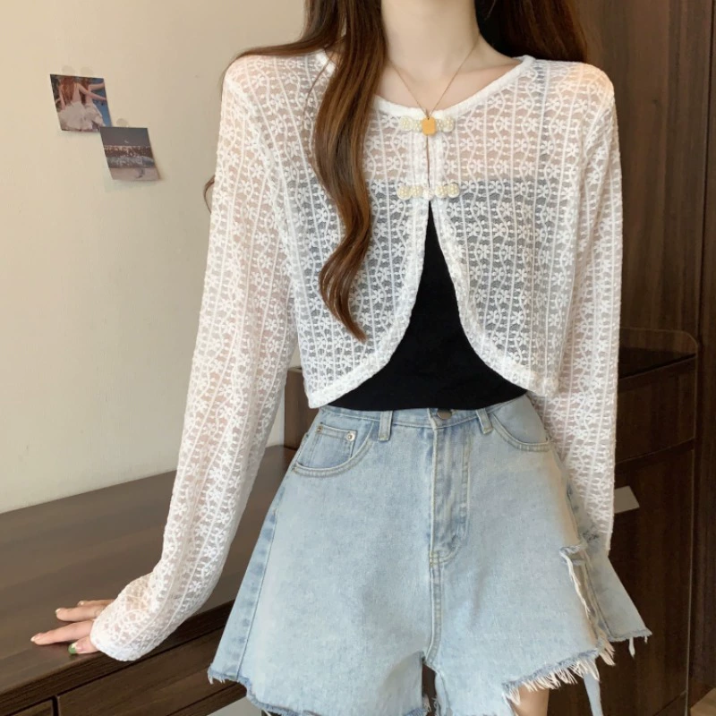 Лет cardigan, тонкая солнцезащитная одежда, с коротким рукавом, накидка, куртка
